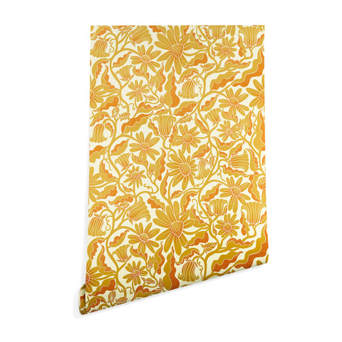 Sewzinski Monochrome Florals Yellow Wallpaper