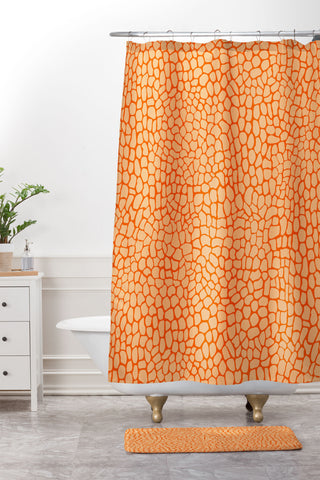 Sewzinski Orange Lizard Print Shower Curtain And Mat