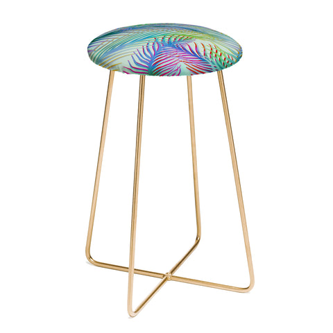 Sewzinski Palm Leaves Blue and Green Counter Stool