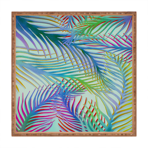 Sewzinski Palm Leaves Blue and Green Square Tray