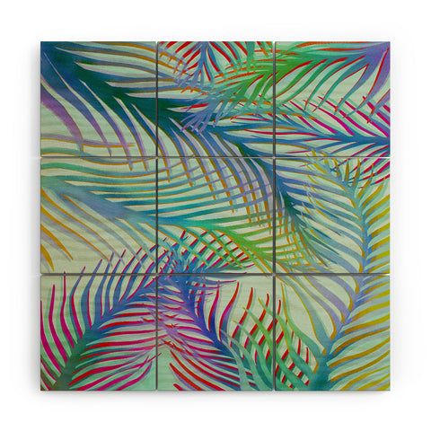 Sewzinski Palm Leaves Blue and Green Wood Wall Mural