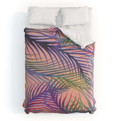 Sewzinski Palm Leaves Purple and Peach Comforter