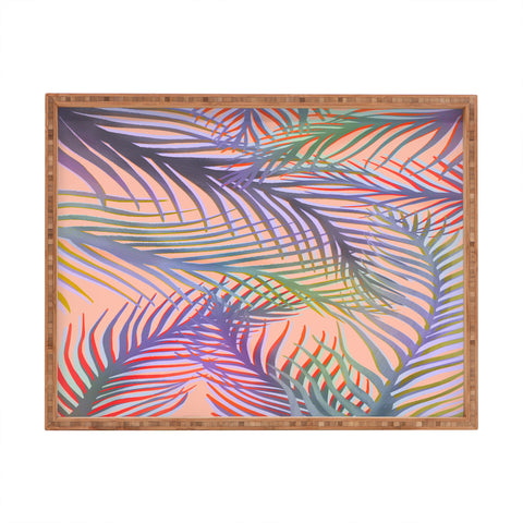 Sewzinski Palm Leaves Purple and Peach Rectangular Tray