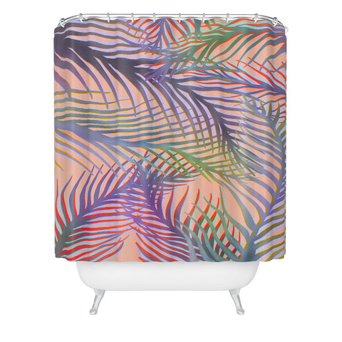 Sewzinski Palm Leaves Purple and Peach Shower Curtain