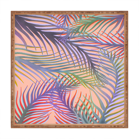 Sewzinski Palm Leaves Purple and Peach Square Tray