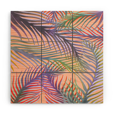 Sewzinski Palm Leaves Purple and Peach Wood Wall Mural