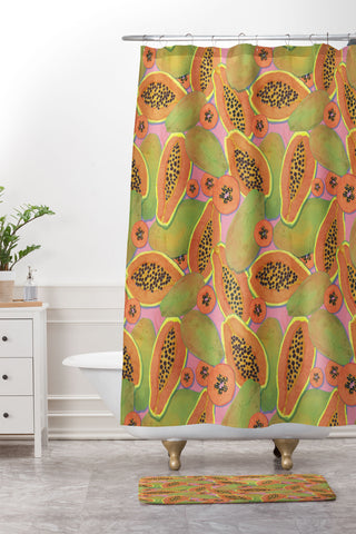 Sewzinski Papayas Shower Curtain And Mat