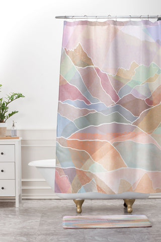 Sewzinski Pastel Mountains Shower Curtain And Mat