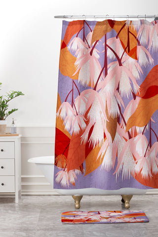 Sewzinski Pink Flowering Tree Shower Curtain And Mat
