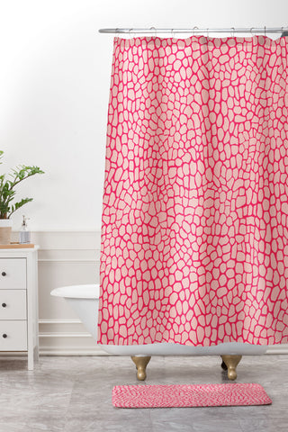 Sewzinski Pink Lizard Print Shower Curtain And Mat
