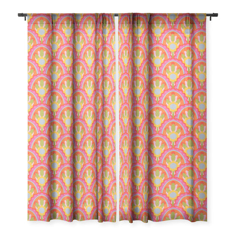 Sewzinski Pink Scallop Floral Pattern Sheer Window Curtain