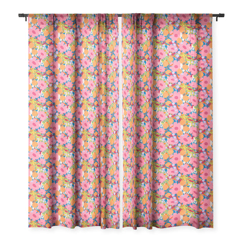 Sewzinski Pink Wildflowers Sheer Window Curtain