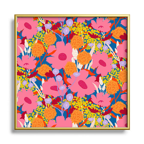 Sewzinski Pink Wildflowers Metal Square Framed Art Print