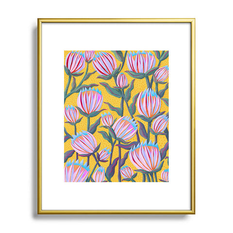 Sewzinski Protea Flowers on Yellow Metal Framed Art Print