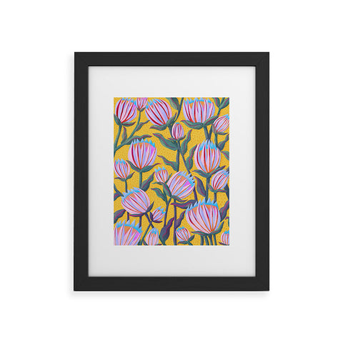 Sewzinski Protea Flowers on Yellow Framed Art Print