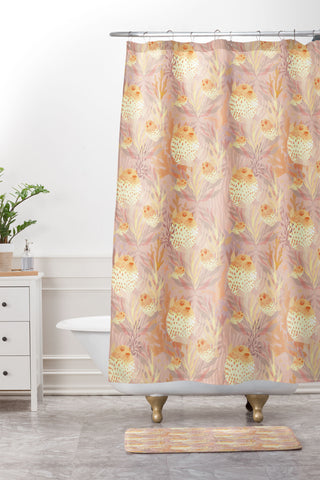 Sewzinski Pufferfish Pattern Shower Curtain And Mat