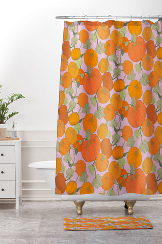 Sewzinski Pumpkin Patch Pattern Shower Curtain And Mat