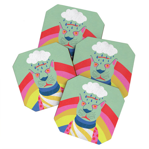 Sewzinski Rain Clouds and Rainbows Coaster Set