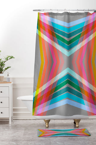 Sewzinski Rainbow Lines Shower Curtain And Mat