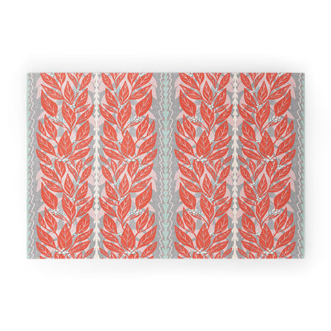 Sewzinski Red Leaves on Gray Welcome Mat