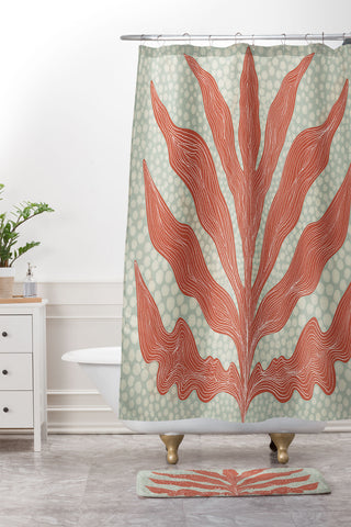 Sewzinski Red Seaweed Shower Curtain And Mat