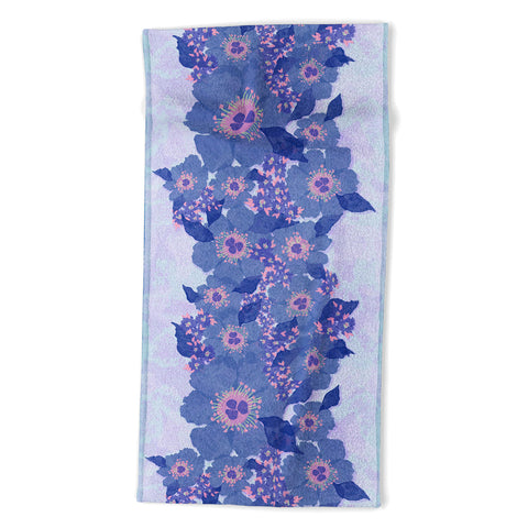 Sewzinski Retro Blue Flowers Beach Towel