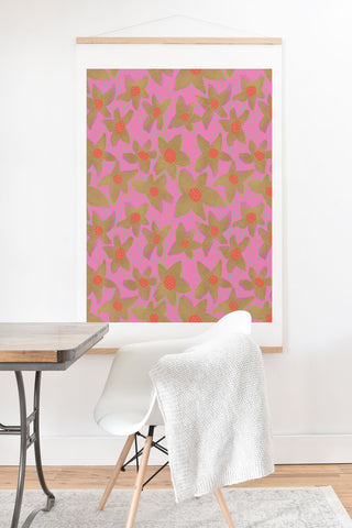 Sewzinski Retro Flowers on Pink Art Print And Hanger