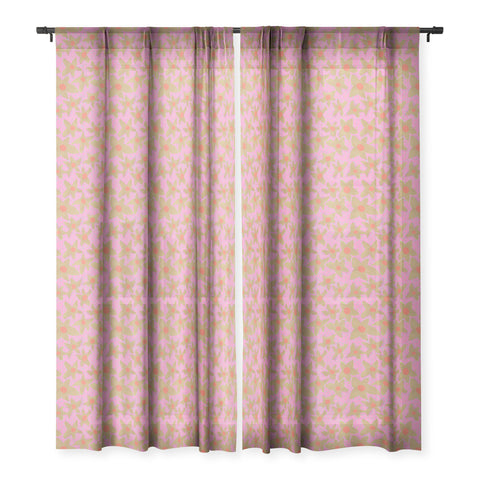 Sewzinski Retro Flowers on Pink Sheer Window Curtain