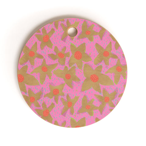 Sewzinski Retro Flowers on Pink Cutting Board Round