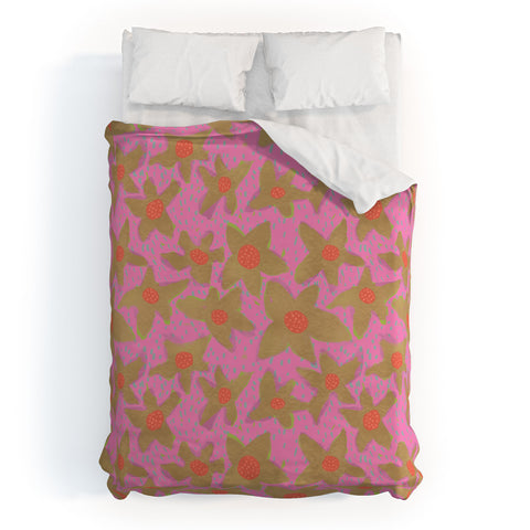 Sewzinski Retro Flowers on Pink Duvet Cover