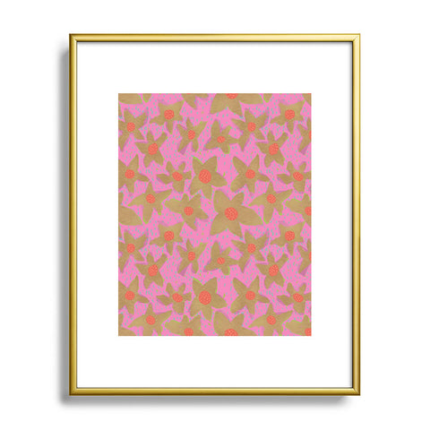 Sewzinski Retro Flowers on Pink Metal Framed Art Print