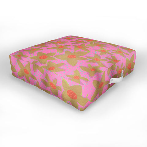 Sewzinski Retro Flowers on Pink Outdoor Floor Cushion