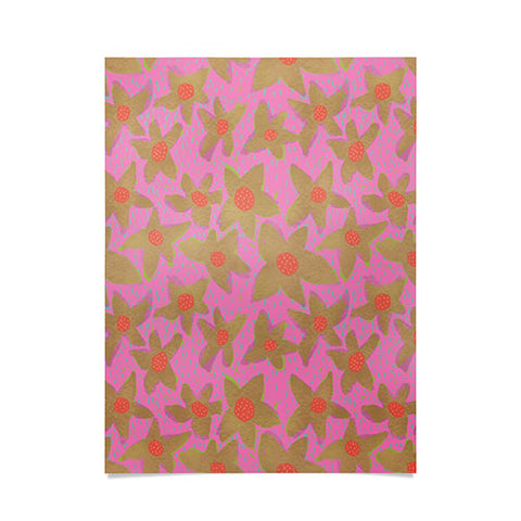 Sewzinski Retro Flowers on Pink Poster