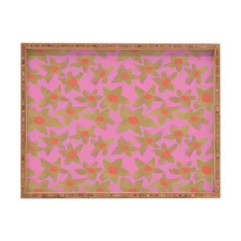 Sewzinski Retro Flowers on Pink Rectangular Tray
