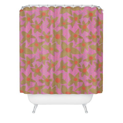 Sewzinski Retro Flowers on Pink Shower Curtain