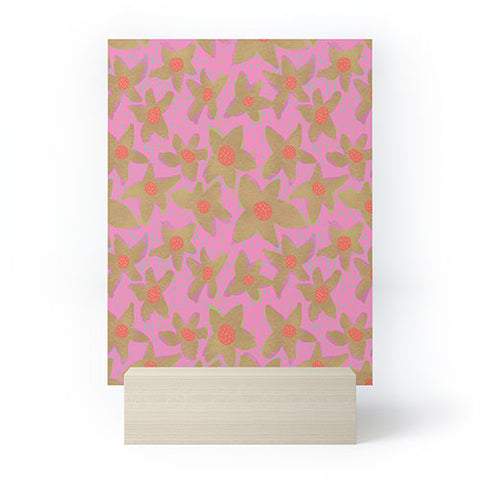 Sewzinski Retro Flowers on Pink Mini Art Print