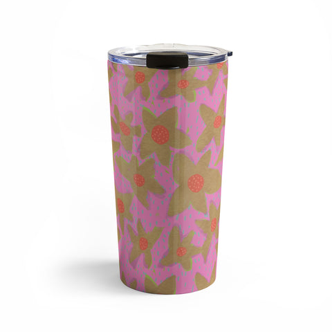 Sewzinski Retro Flowers on Pink Travel Mug