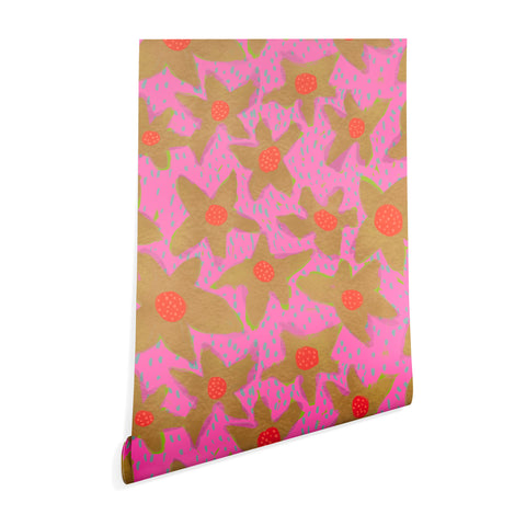 Sewzinski Retro Flowers on Pink Wallpaper