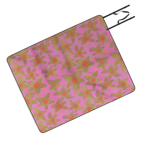 Sewzinski Retro Flowers on Pink Picnic Blanket