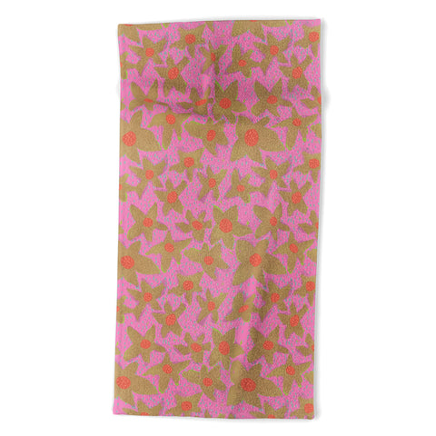 Sewzinski Retro Flowers on Pink Beach Towel