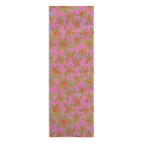 Sewzinski Retro Flowers on Pink Yoga Towel