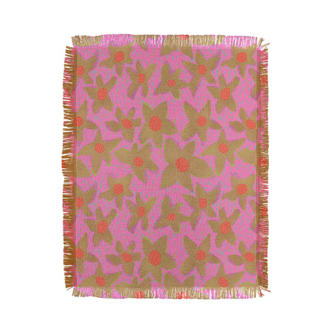 Sewzinski Retro Flowers on Pink Throw Blanket