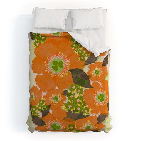 Sewzinski Retro Orange Flowers Duvet Cover
