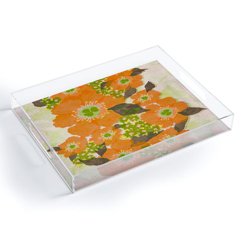 Sewzinski Retro Orange Flowers Acrylic Tray