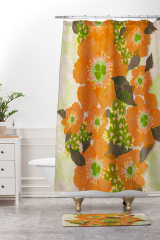 Sewzinski Retro Orange Flowers Shower Curtain And Mat