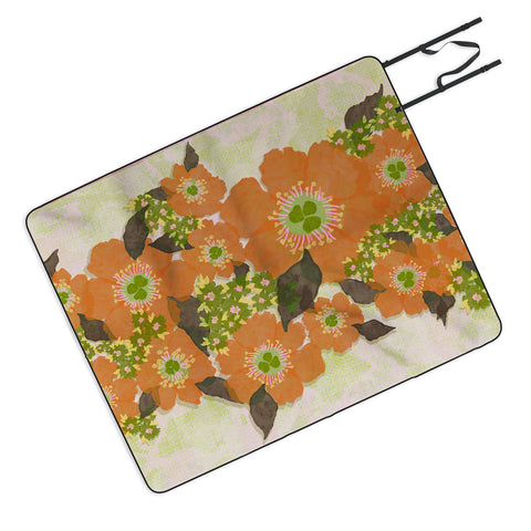 Sewzinski Retro Orange Flowers Picnic Blanket