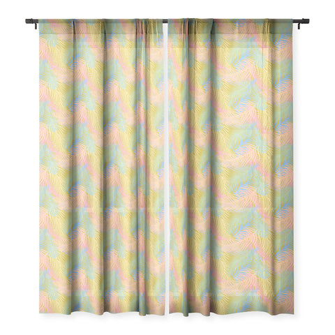 Sewzinski Retro Palms Bright Pastels Sheer Window Curtain