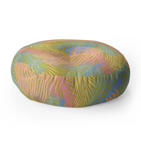 Sewzinski Retro Palms Bright Pastels Floor Pillow Round