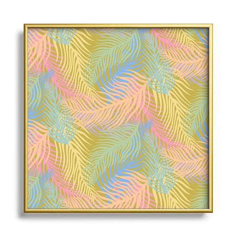 Sewzinski Retro Palms Bright Pastels Metal Square Framed Art Print