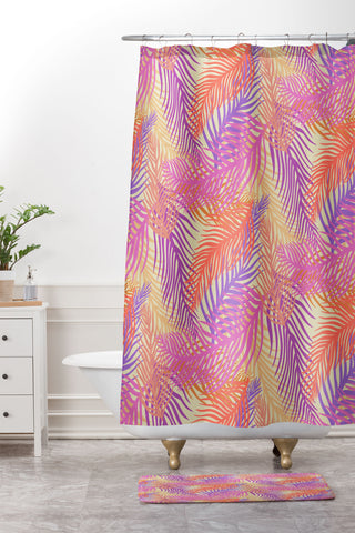 Sewzinski Retro Palms Daylight Shower Curtain And Mat